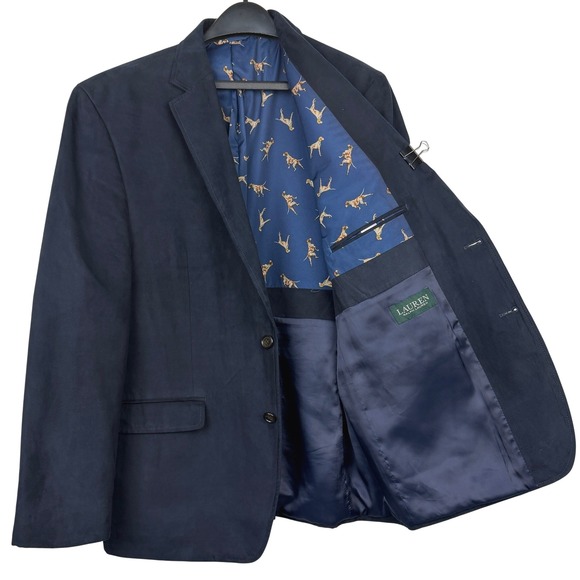 Lauren Ralph Lauren Other - Lauren Ralph Lauren SUEDE Blazer Mens 44R  Sport Coat Suit Jacket Navy Blue Dogs